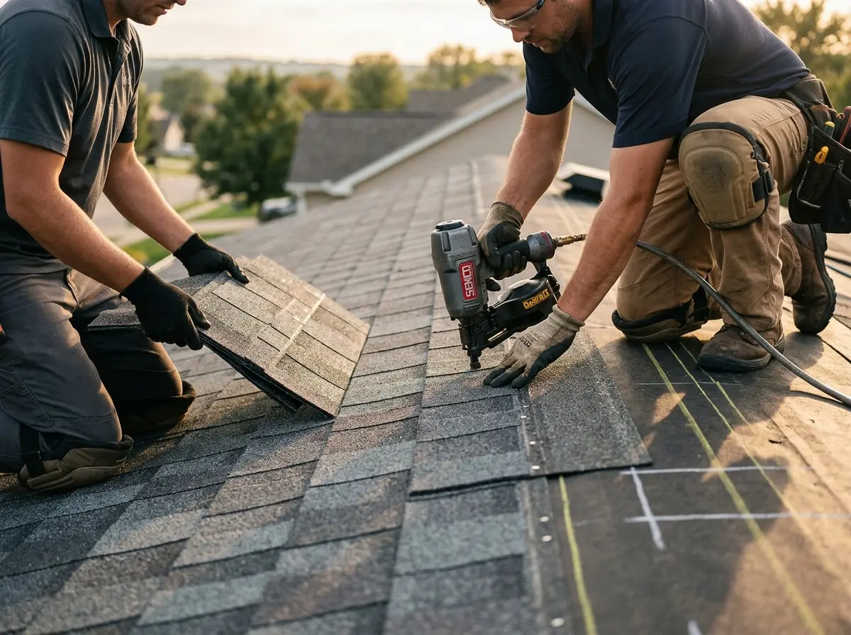 Professional roofer working on a residential roof in South Kensington